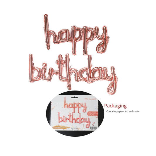 Decorative Cursive Rose Gold Foil Happy Birthday Banner