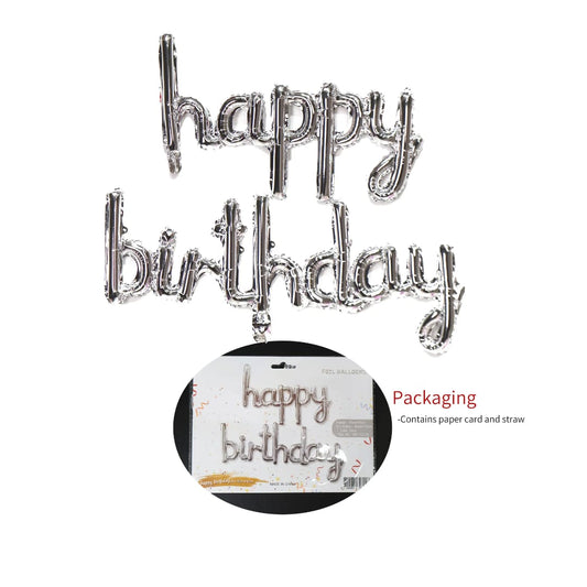 Cursive Silver foil Happy Birthday banner for celebration
