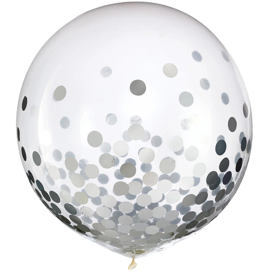 Silver Confetti Latex Balloons 24″
