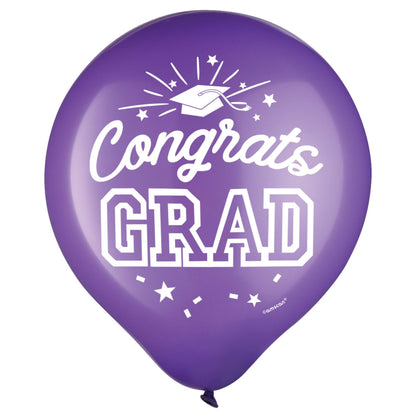 White "Congrats Grad" Round Latex Balloons 12"