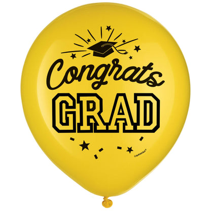 White "Congrats Grad" Round Latex Balloons 12"
