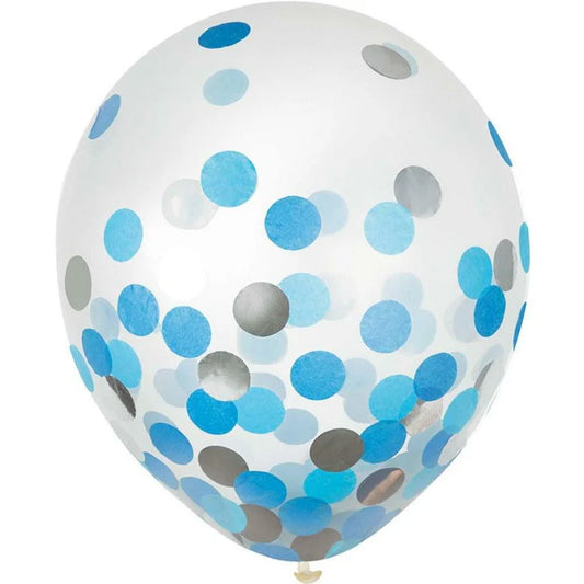 Blue Confetti Latex Balloons 12"