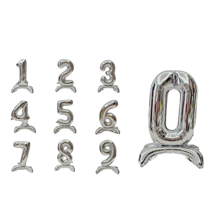 Silver Standing Number Foil Balloon - 32in