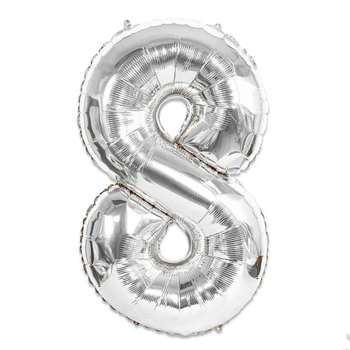 Silver Number 8 Foil Balloon 40in